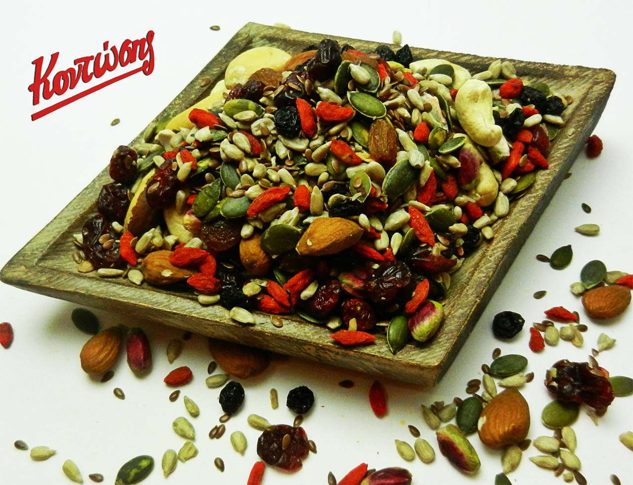 energy mix with dried nuts, dried fruits and super foods