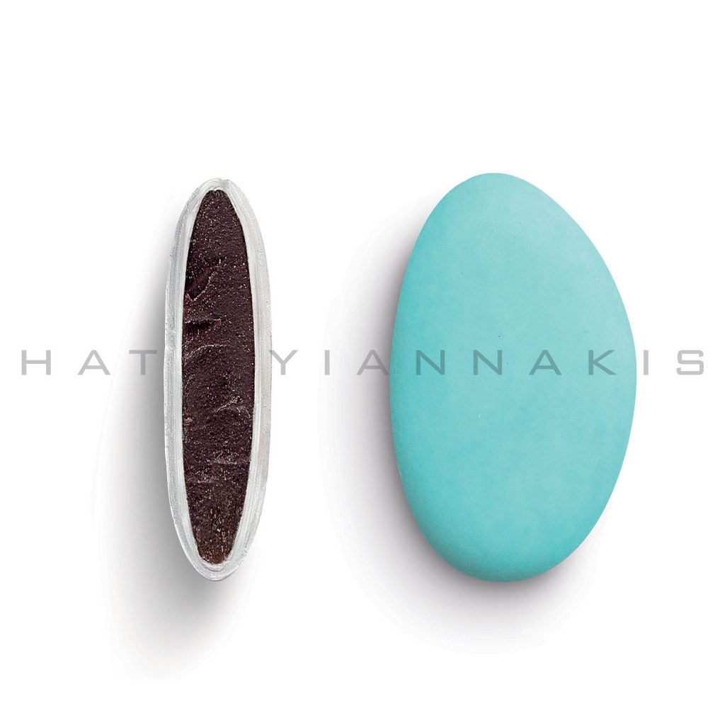 chocolate (70% cocoa) with a thin of sugar coating-light blue