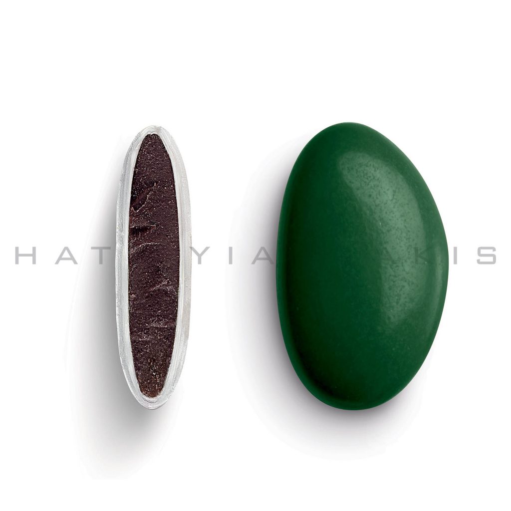 chocolate (70% cocoa) with a thin layer of sugar coating-dark green