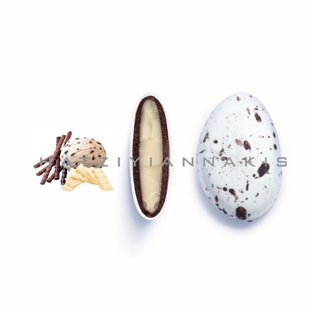 white chocolate & chocolate (55% cocoa) with a thin layer of sugar coating-straciatella taste