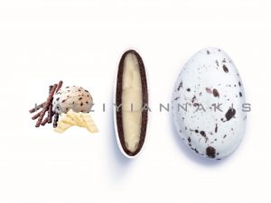white chocolate & chocolate (55% cocoa) with a thin layer of sugar coating-straciatella taste
